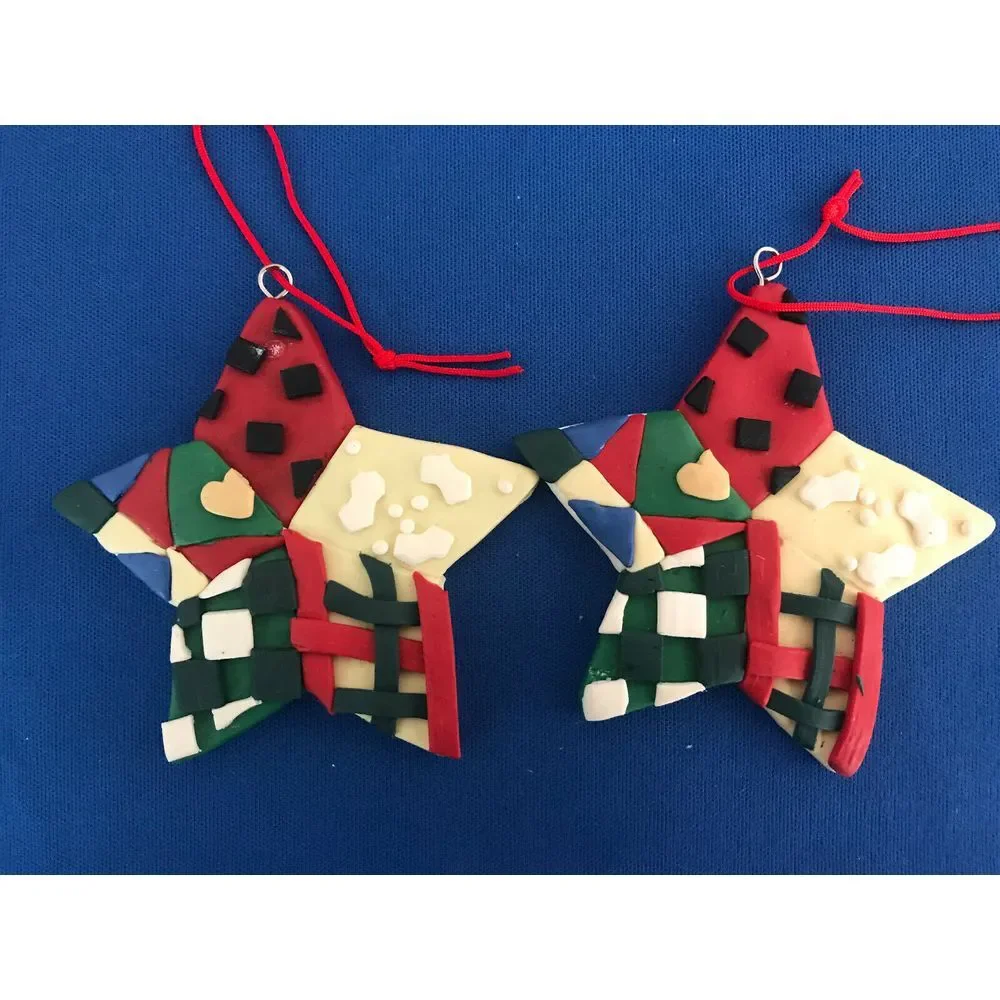 Handmade‎ Quilted Christmas Ornaments Set of 6 Stars Hearts Squares